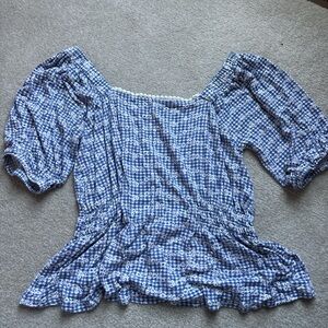 Elegant Blue floral Women's Blouse cinch waist